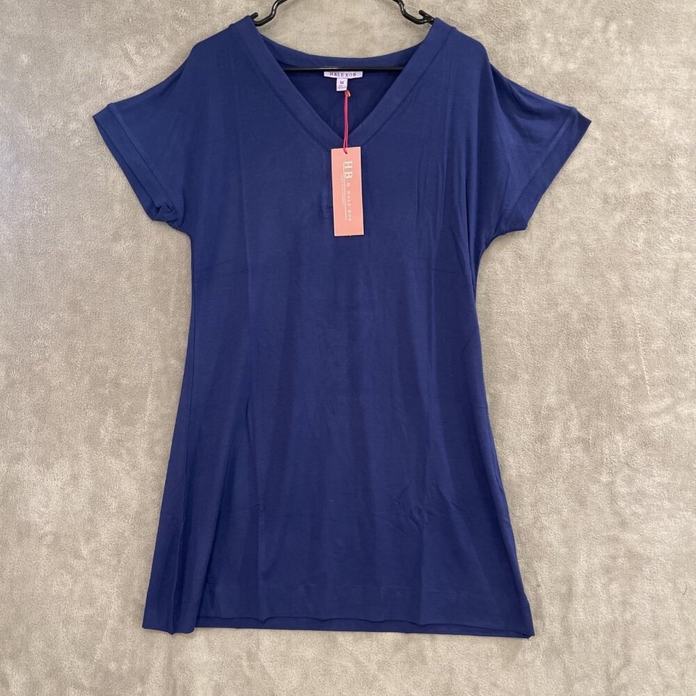 NWT Hale Bob Women’s Navy Blue V Neck Sleep / Lounge Dress Modal & Spandex Knee